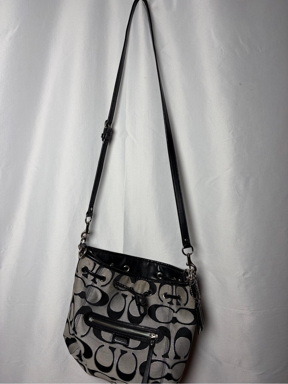Coach Signature Canvas Shoulder Bag in Black and Gray - Picture 2 of 7